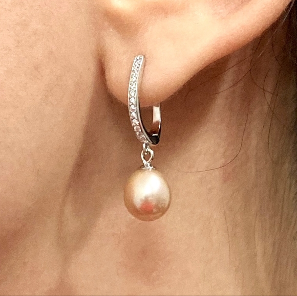 NEW 925 Sterling Silver Real Natural Freshwater Purple Drop Pearl Dangle Earring - Picture 5 of 11